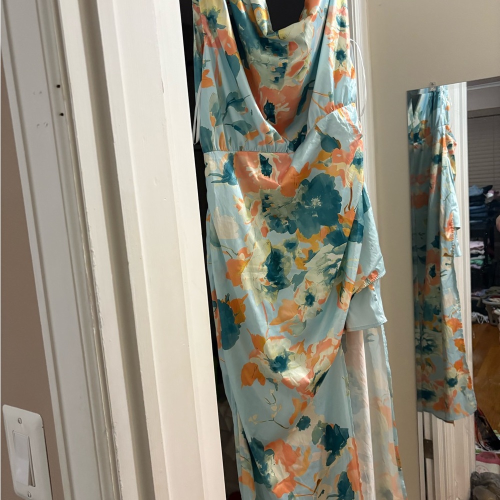 Hello Molly Watercolor Maxi Dress in Teal and Coral